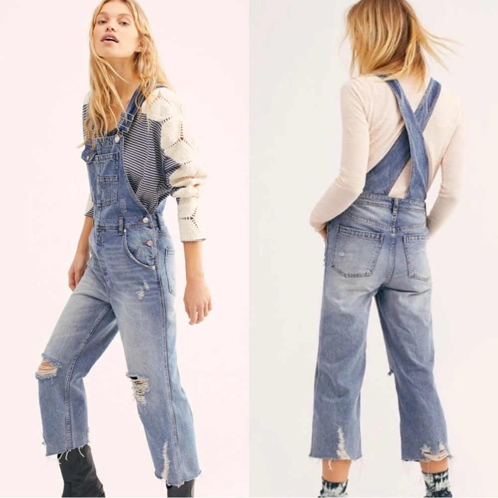 FREE PEOPLE We The Free Distressed Baggy Boyfriend Jean Denim Overalls